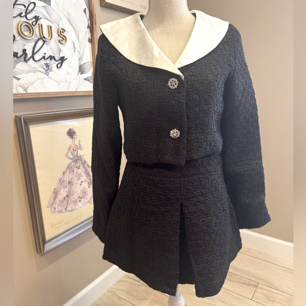 NWT! MABLE Black Tweed 2 Piece Skirt Set